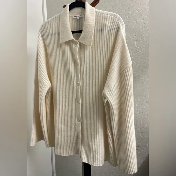 NEW Reformation Fantino Cashmere Collared Cardigan In Gossamer Size XL - Picture 8 of 17